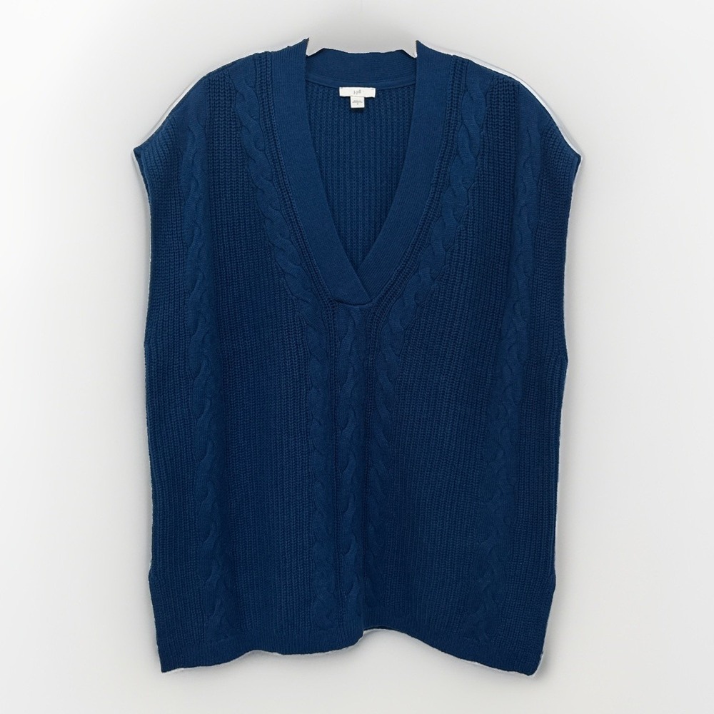J. Jill Women S Blue Cable Knit V-Neck Oversized Sweater Vest Preppy Tennisprep